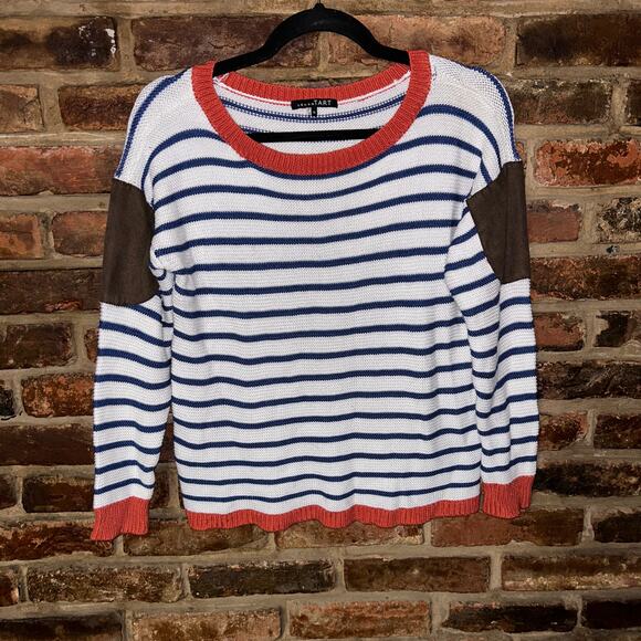 Lemon Tart Kienna Patch Knit Striped Pullover Sweater Women's Size Medium - Picture 1 of 6
